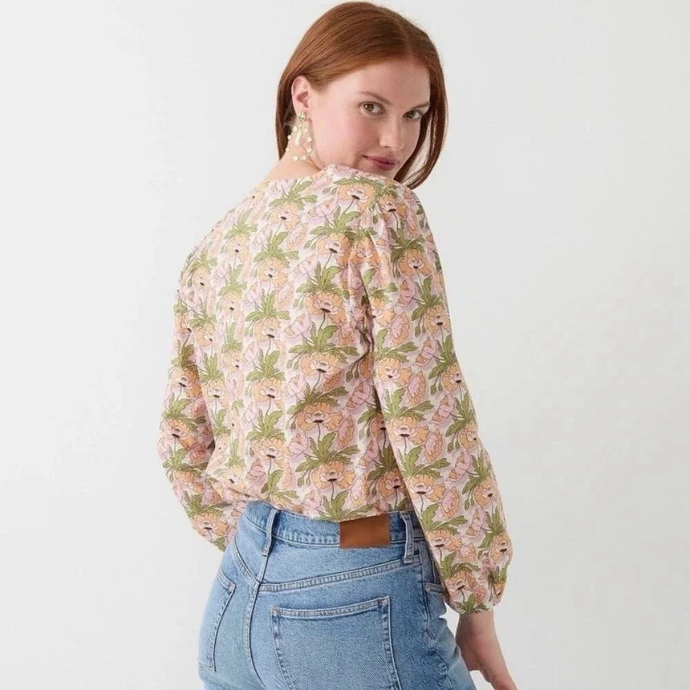 J. Crew Liberty Keyhole Popover Blouse XS Butterfield Poppy floral blouse cotton